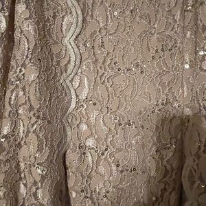Full length evening gown. gold w/sequins. Lace jacket cover